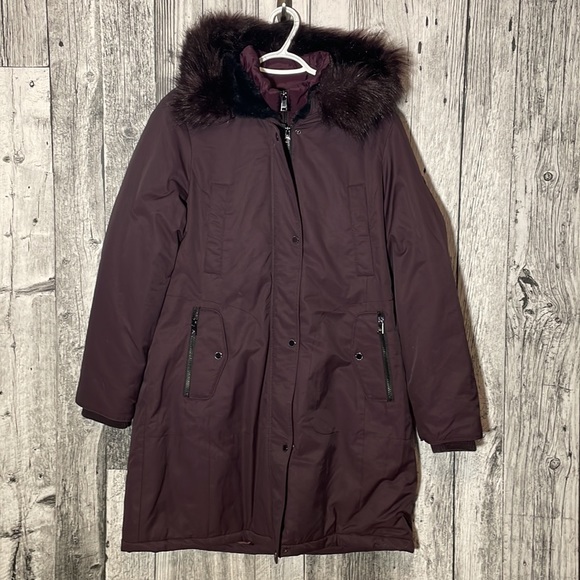 1 Madison Expedition Winter Jacket Faux Fur Hood, Burgundy - Picture 2 of 11